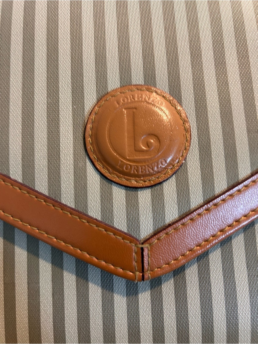 Lorenzo Tan Stripe Crossbody Bag with Leather Trim - Picture 3 of 7